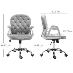 STILVORA Grey Velvet Office Chair with Adjustable Height - thumbnail 2