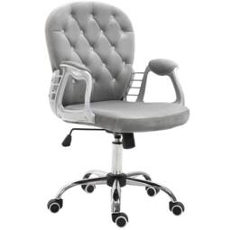 STILVORA Grey Velvet Office Chair with Adjustable Height - thumbnail 3