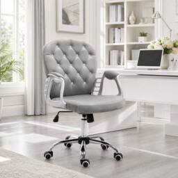 STILVORA Grey Velvet Office Chair with Adjustable Height
