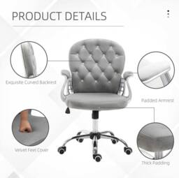 STILVORA Grey Velvet Office Chair with Adjustable Height - thumbnail 6