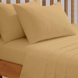 Smart Living Polycotton Bed Linen Luxury Fitted Bedsheet or Pillowcase Non Iron in Gold - Size: Double Fitted
