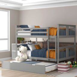 Interior Emporium Ltd Lily Wooden Bunk Bed with 3 Single Mattress - With Extra Trundle - Kids Bedroom Furniture - Grey - thumbnail 7