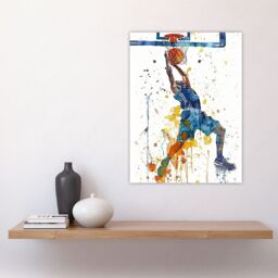 "Artery8 Basketball Player Slam Dunk Sport Watercolour Wall Art Print in White - Size: W24"" x H32""" - thumbnail 4