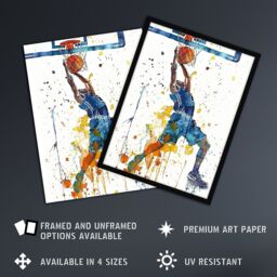 "Artery8 Basketball Player Slam Dunk Sport Watercolour Wall Art Print in White - Size: W24"" x H32""" - thumbnail 2