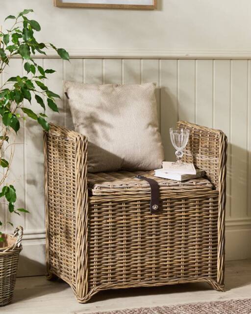 Dibor Traditional Style Woven Indoor Bench & Storage Trunk in Natural - image 1