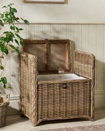Dibor Traditional Style Woven Indoor Bench & Storage Trunk in Natural - thumbnail 3