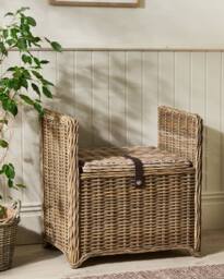 Dibor Traditional Style Woven Indoor Bench & Storage Trunk in Natural - thumbnail 2