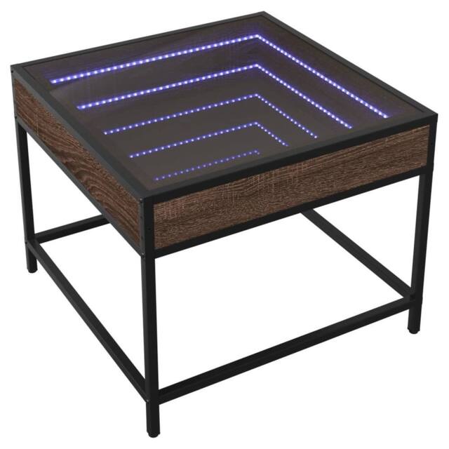 Berkfield Home Decorative Coffee Table with Infinity LED Brown Oak 50x50x41 cm - Size: 50 x 50 x 41 cm - image 1