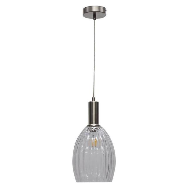 First Choice Lighting Birch - Clear Fluted Glass Satin Nickel Deco Pendant Fitting - image 1