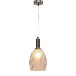 First Choice Lighting Birch - Clear Fluted Glass Satin Nickel Deco Pendant Fitting - thumbnail 2