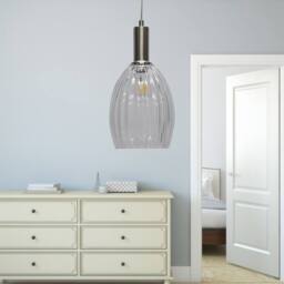 First Choice Lighting Birch - Clear Fluted Glass Satin Nickel Deco Pendant Fitting - thumbnail 4