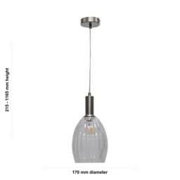 First Choice Lighting Birch - Clear Fluted Glass Satin Nickel Deco Pendant Fitting - thumbnail 5