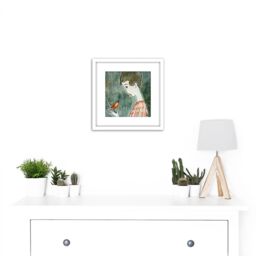 Artery8 Takehisa Red Bird Japan Painting 8X8 Inch Square Wooden Framed Wall Art Print Picture with Mount in White - thumbnail 2