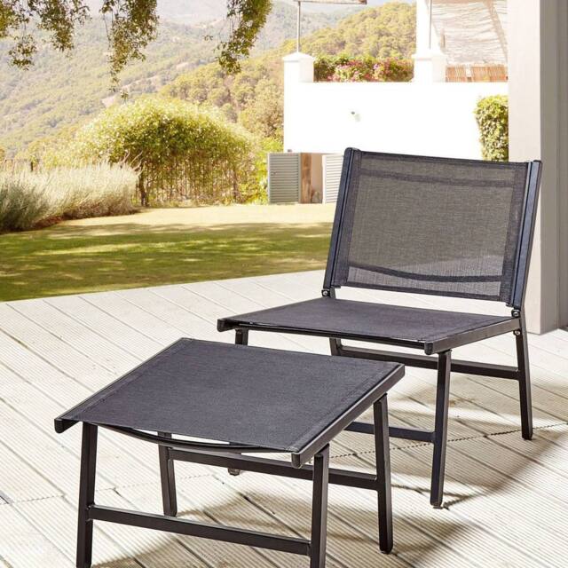 Wyld and Coco Folding Garden Chair with Footrest - Black Textilene - image 1