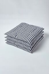 Homescapes Set of 4 Black & White Stripe Seat Pad with Straps 40 x 40 cm - Size: 40 cm x 40 cm