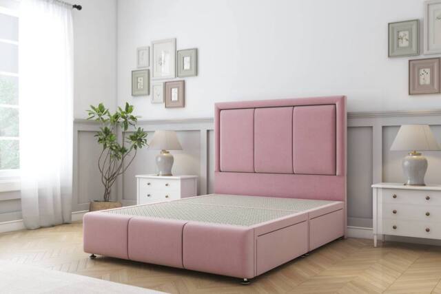 "Sloomy Lancaster Plush Divan Base 4 Drawers-26"" Headboard & 12"" Footboard in Pink - Size: King" - image 1