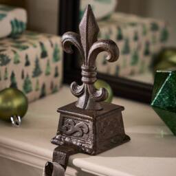 Dibor Antique Brown Fleur de Lys Stocking Hook Christmas Stocking Holder - Size: 1 Pack - thumbnail 1