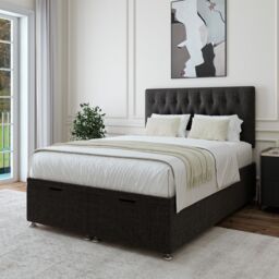 Bedmaster Linen Ottoman Divan Base & Button Headboard in Charcoal - Size: Super King