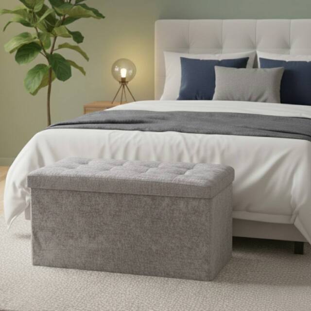 Snug City Crushed Velvet Rectangle Storage Box with Lid Elegant Organizer in Silver - Size: Large - image 1