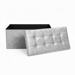 Snug City Crushed Velvet Rectangle Storage Box with Lid Elegant Organizer in Silver - Size: Large - thumbnail 2