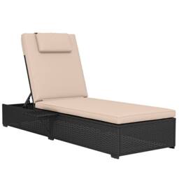 OUTSUNNY Outdoor PE Rattan Lounger Cushion, 5-Level Reclining Sun Lounger in Black - thumbnail 2