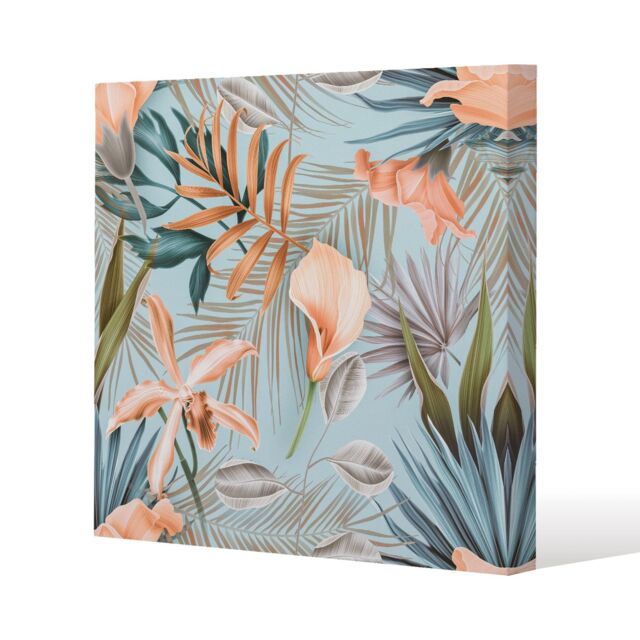 Benjamin Tate Design Pink Tropical Flowers (Canvas Print) / 101 x 101 x 4cm in Natural - Size: 101 x 101 x 4 cm - image 1