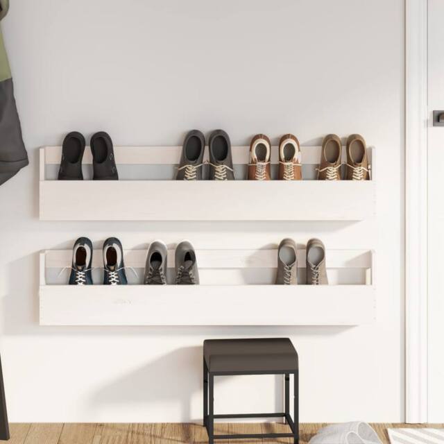 Berkfield Home Wall-mounted Shoe Racks 2 pcs White 110x9x23 cm Solid Wood Pine - Size: 110 x 9 x 23 cm - image 1