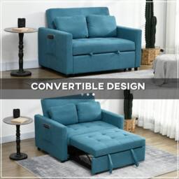 Wyld Haus Codoha Kapa Blue 2 Seater Fabric Sofa Bed Side Pockets & Cushions - thumbnail 4