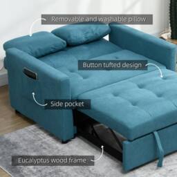Wyld Haus Codoha Kapa Blue 2 Seater Fabric Sofa Bed Side Pockets & Cushions - thumbnail 7