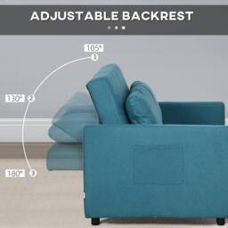 Wyld Haus Codoha Kapa Blue 2 Seater Fabric Sofa Bed Side Pockets & Cushions - thumbnail 5