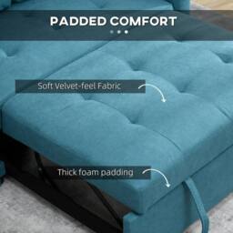 Wyld Haus Codoha Kapa Blue 2 Seater Fabric Sofa Bed Side Pockets & Cushions - thumbnail 6