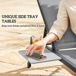 OUTSUNNY Sun Loungers for Garden Set of 2 with Side Tray Table in Grey - Size: 190 cm x 60 cm - thumbnail 4