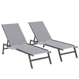OUTSUNNY Sun Loungers for Garden Set of 2 with Side Tray Table in Grey - Size: 190 cm x 60 cm - thumbnail 2