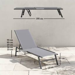 OUTSUNNY Sun Loungers for Garden Set of 2 with Side Tray Table in Grey - Size: 190 cm x 60 cm - thumbnail 3