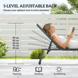 OUTSUNNY Sun Loungers for Garden Set of 2 with Side Tray Table in Grey - Size: 190 cm x 60 cm - thumbnail 5