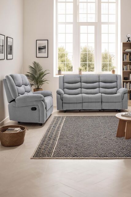 More4Homes Seattle Manual Recliner Fabric 2+3 Seater Sofa Set in Grey - image 1