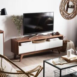 Wyld and Coco TV Stand Dark Brown and White Lacquered Console 3 Drawers - thumbnail 1