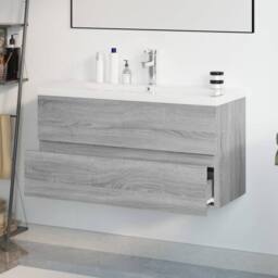 Berkfield Home Sink Cabinet with Built-in Basin Grey Sonoma Engineered Wood - thumbnail 4