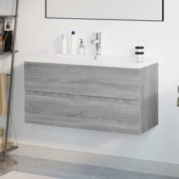 Berkfield Home Sink Cabinet with Built-in Basin Grey Sonoma Engineered Wood - thumbnail 2