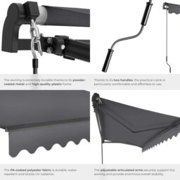 tectake Retractable Awning Ornella in Dark Grey - Size: 300 cm x 250 cm - thumbnail 5