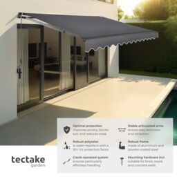 tectake Retractable Awning Ornella in Dark Grey - Size: 300 cm x 250 cm - thumbnail 2