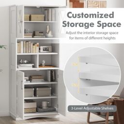 Gymax Tall Bathroom Cabinet Cupboard With Acrylic Doors & Adjustable Shelves in White - thumbnail 5