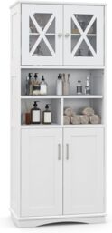 Gymax Tall Bathroom Cabinet Cupboard With Acrylic Doors & Adjustable Shelves in White