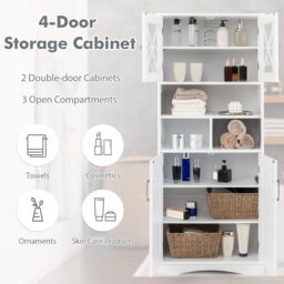 Gymax Tall Bathroom Cabinet Cupboard With Acrylic Doors & Adjustable Shelves in White - thumbnail 4