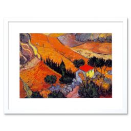 "Artery8 Wall Art Print Van Gogh Landscape With House Ploughman 1889 Artwork Framed 9X7 Inch in White - Size: W7"" x H9""" - thumbnail 1