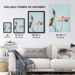 "Artery8 Pink Lotus Flower Blooms Vintage Japan Wall Art Print Kazumasa in Blue - Size: W12"" x H16""" - thumbnail 3