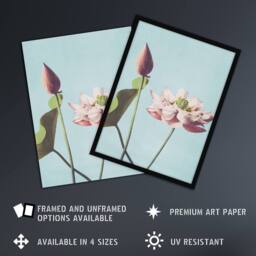 "Artery8 Pink Lotus Flower Blooms Vintage Japan Wall Art Print Kazumasa in Blue - Size: W12"" x H16""" - thumbnail 2