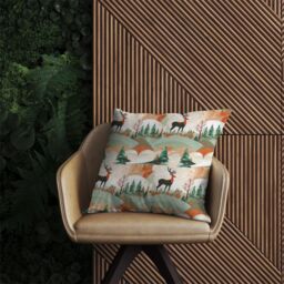 Warren Reed - Designer Reindeer On A Snowy Landscape Pattern Outdoor Cushion in Green - Size: 60 cm x 60 cm - thumbnail 2