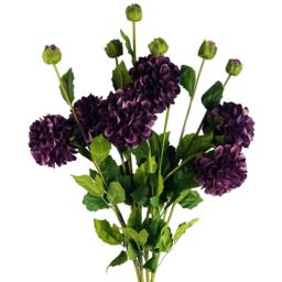 Pegdev Pack of 6 Purple Dahlia PomPom Stems 75cm Silk Flowers
