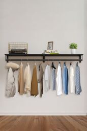H&O Direct Black Wall Mounted Clothes Rack with Top Shelf - thumbnail 1